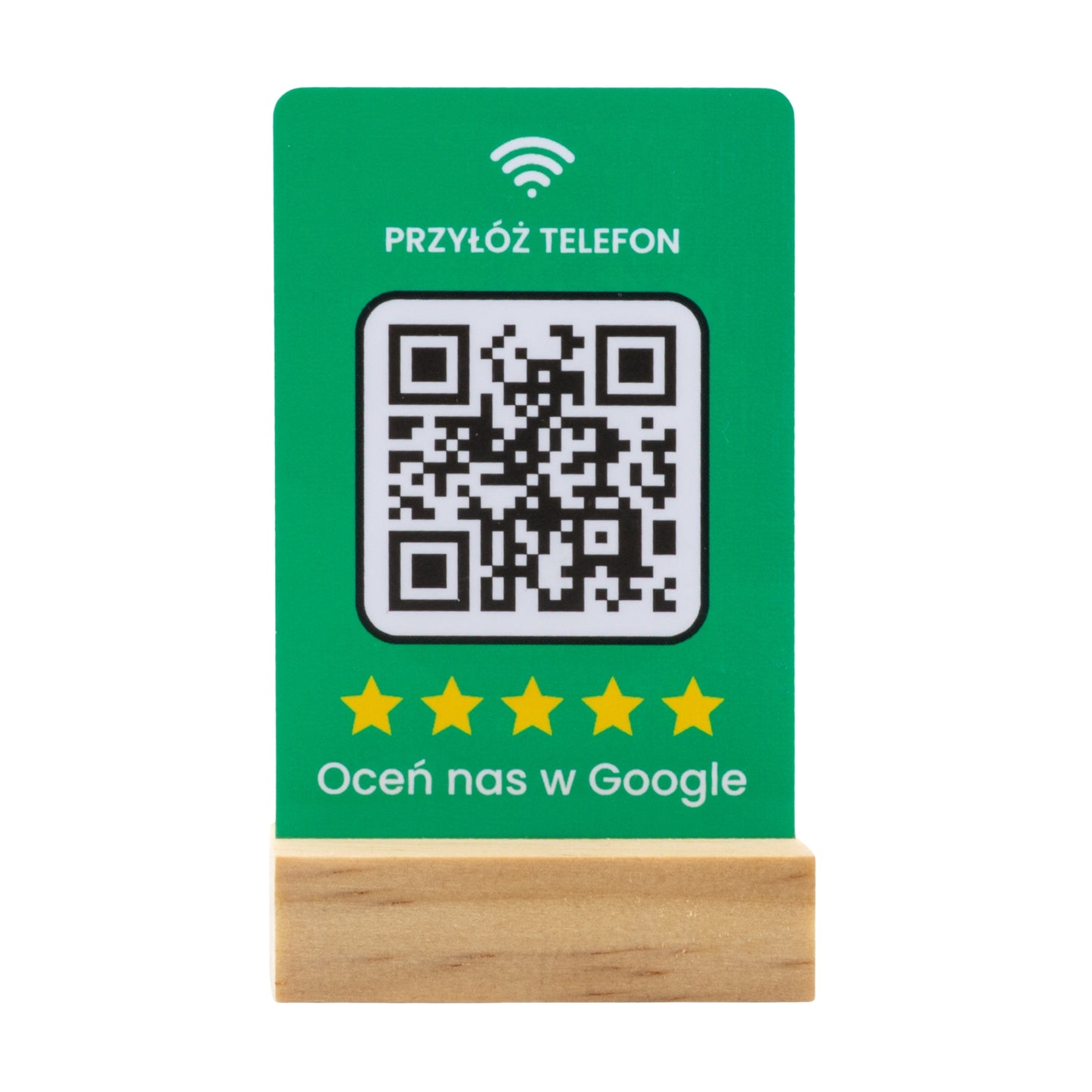 Karta NFC opinie Google - kod QR, dwustronna, google stojak pionowy