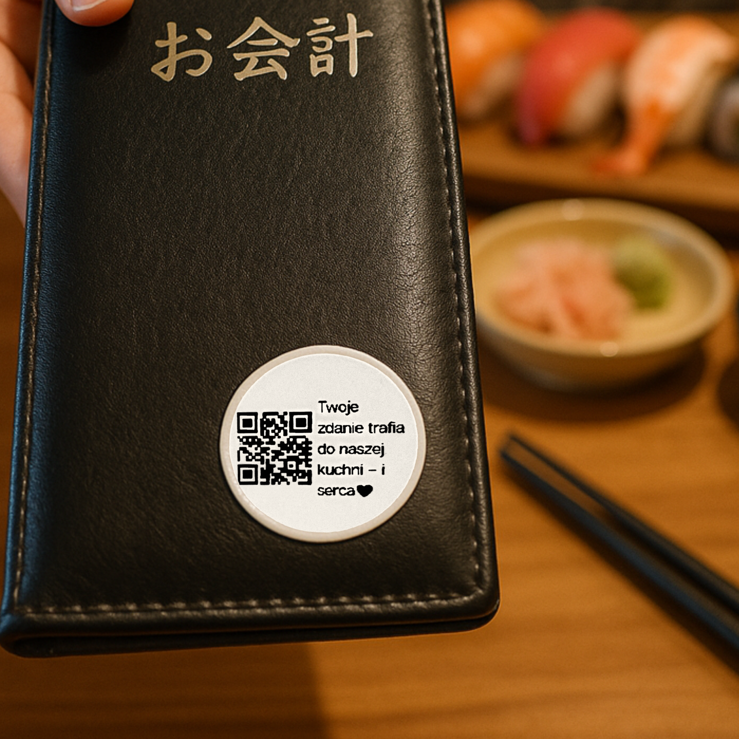 Estetyczna naklejka kod QR pozwala w kilka sekund dodać opinię Google o Twojej restauracji.