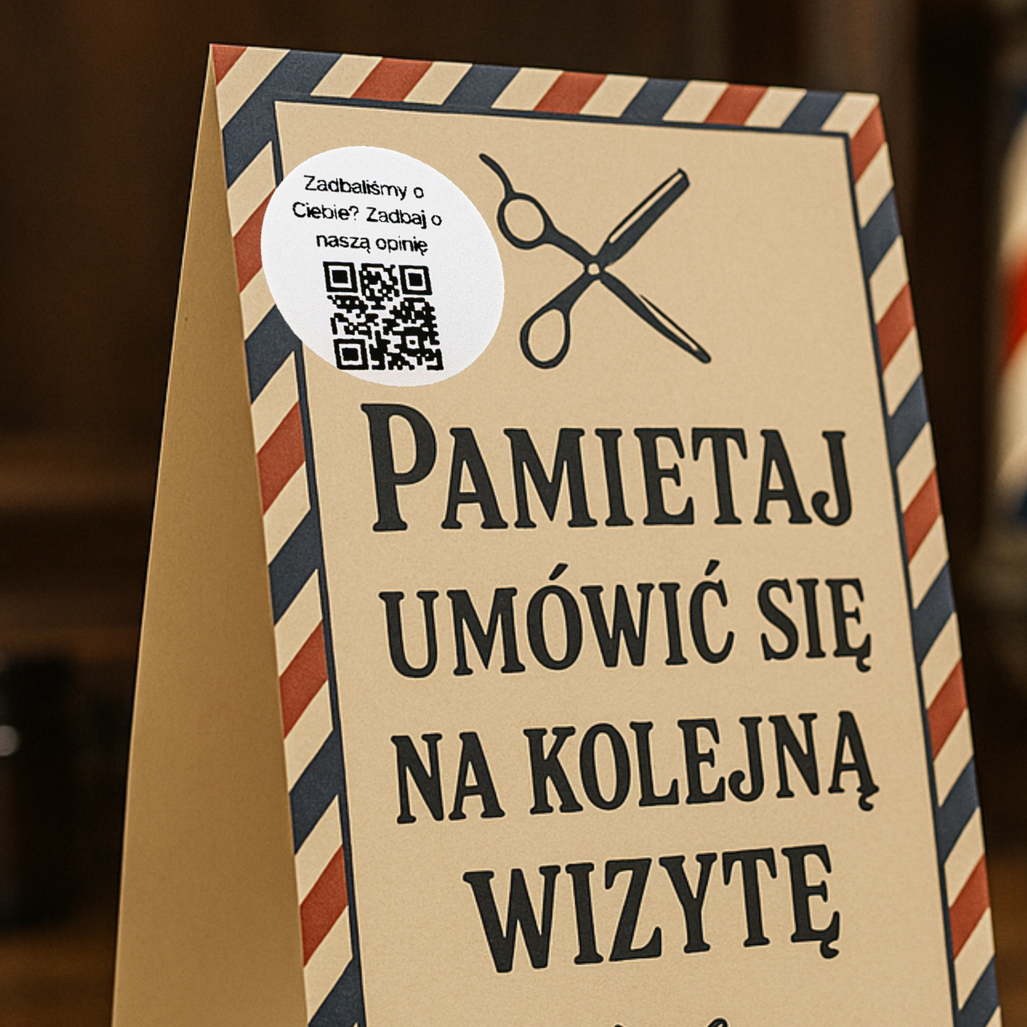 Naklejka QR opinie Google „Zadbaliśmy o Ciebie?” fryzjer barbershop 3cm zestaw 468szt