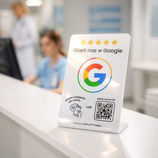 błyszczący biały prezenter w placówce