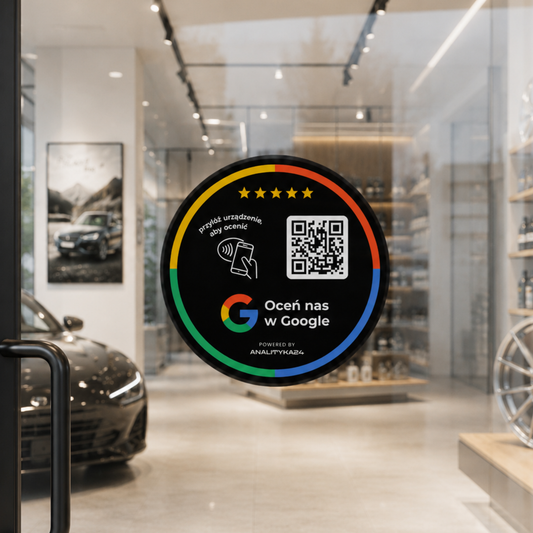 Tabliczka NFC okrągła 3D do opinii Google z kodem QR