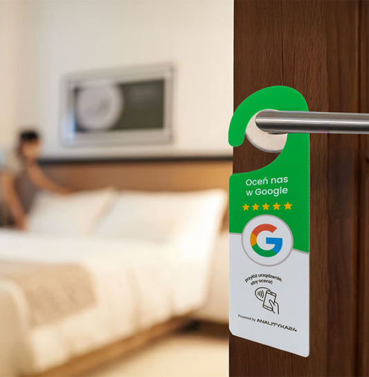 Wieszak na drzwi hotelowe z QR/NFC do zbierania opinii i ocen gości