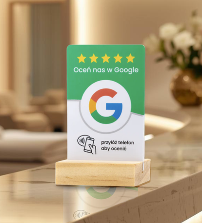 Karta NFC do opinii Google przy recepcji