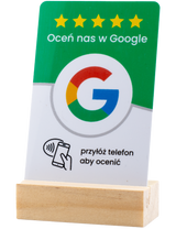 Pochylony stojak do opinii Google – zielona karta NFC + QR