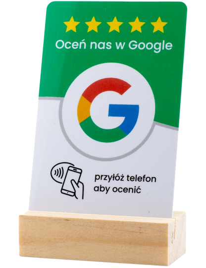 Pochylony stojak do opinii Google – zielona karta NFC + QR