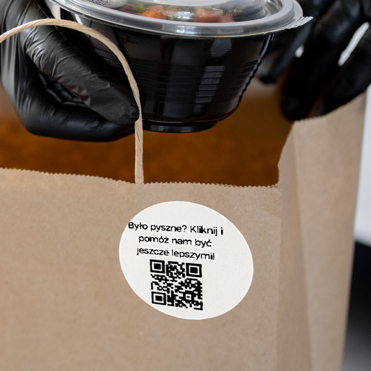 Naklejki QR do opinii Google 3 cm – było pysznie? dla restauracji i dostawy – zestaw 468 szt