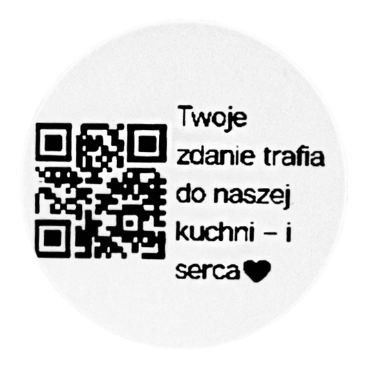 Naklejka z kodem QR kierująca bezpośrednio do formularza opinii Google dla restauracji.
