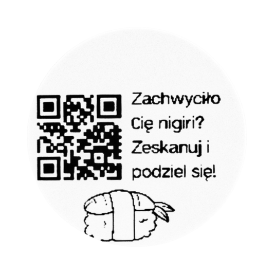 Naklejka QR opinie Google „Zachwyciło Cię nigiri?” sushi restauracja 3cm zestaw 468szt