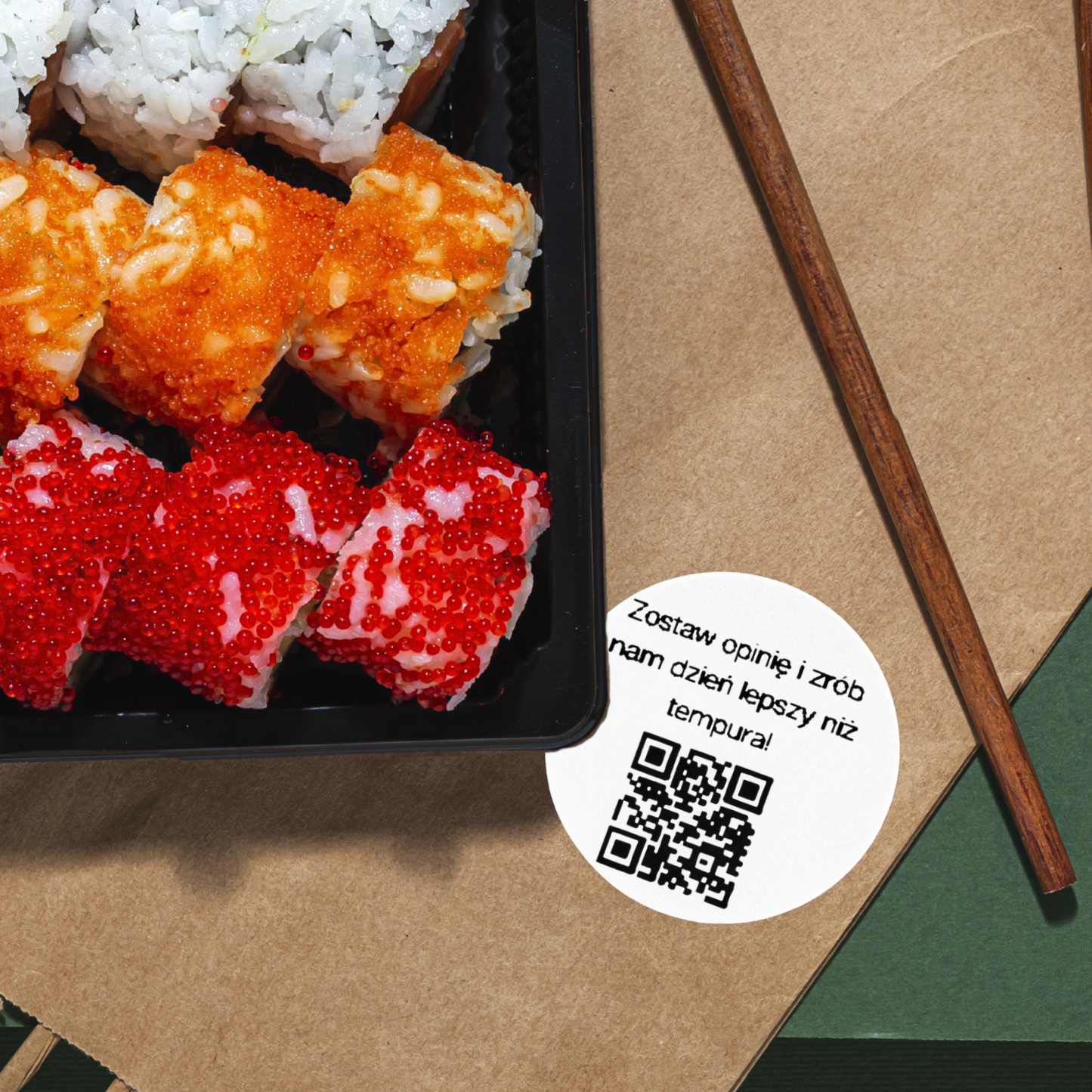 Naklejka QR do opinii Google sushi więcej recenzji restauracja 3cm zestaw 468szt