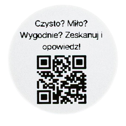 Naklejka QR opinie Google „Czysto? Miło? Wygodnie? Zeskanuj i opowiedz!” hotel pensjonat 3cm zestaw 468szt