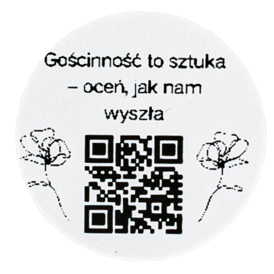 Naklejka QR opinie Google „Gościnność to sztuka – oceń, jak nam wyszła” hotel pensjonat 3cm zestaw 468szt