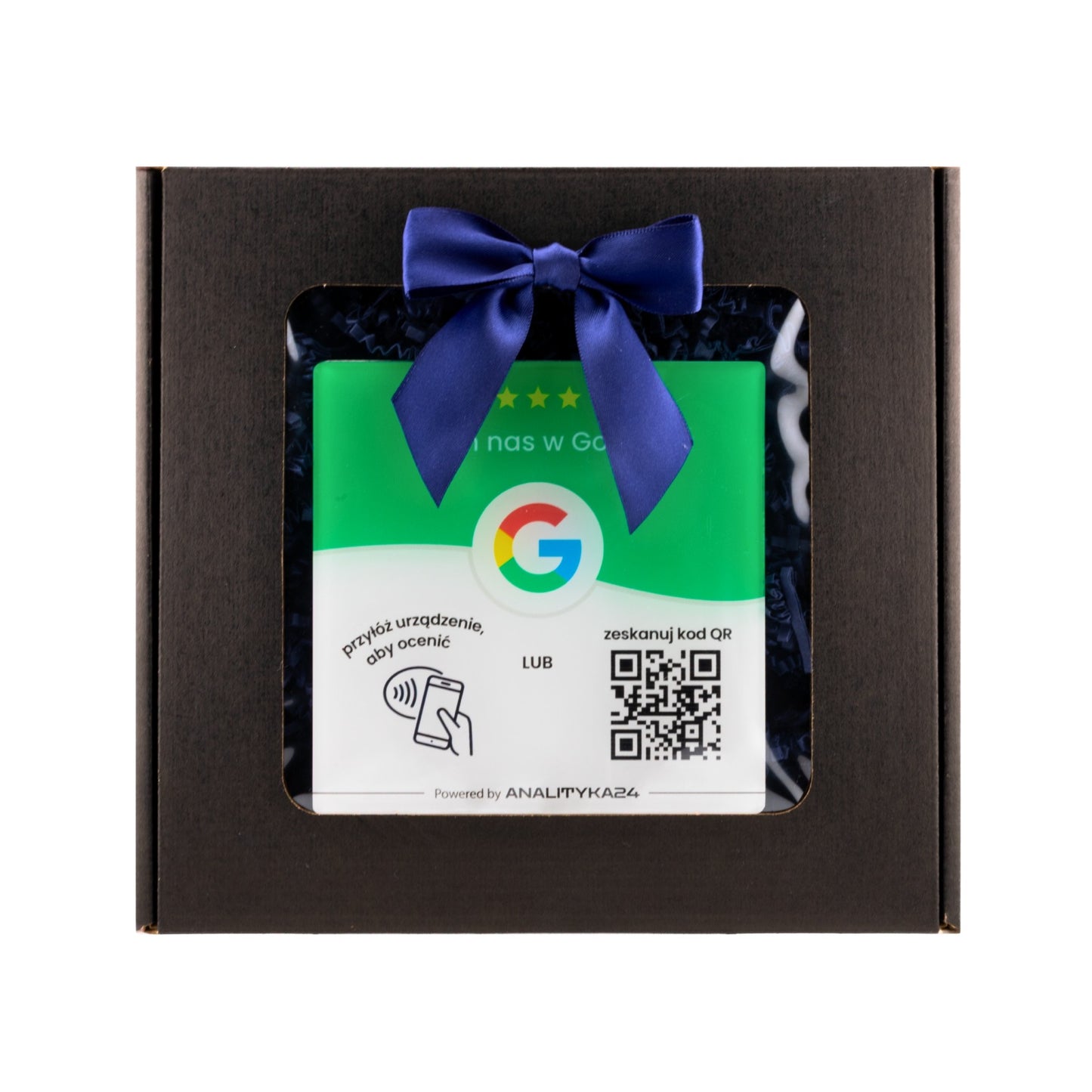 Zielona tabliczka NFC zapakowana w opakowanie prezentowe 