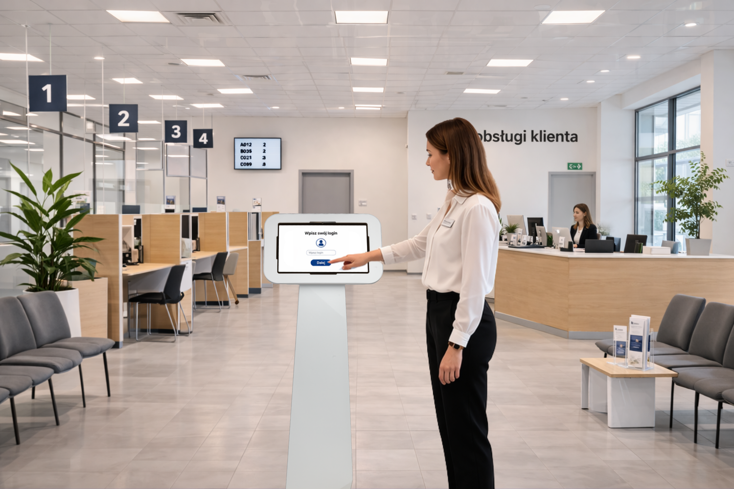 pani loguje się do kiosku