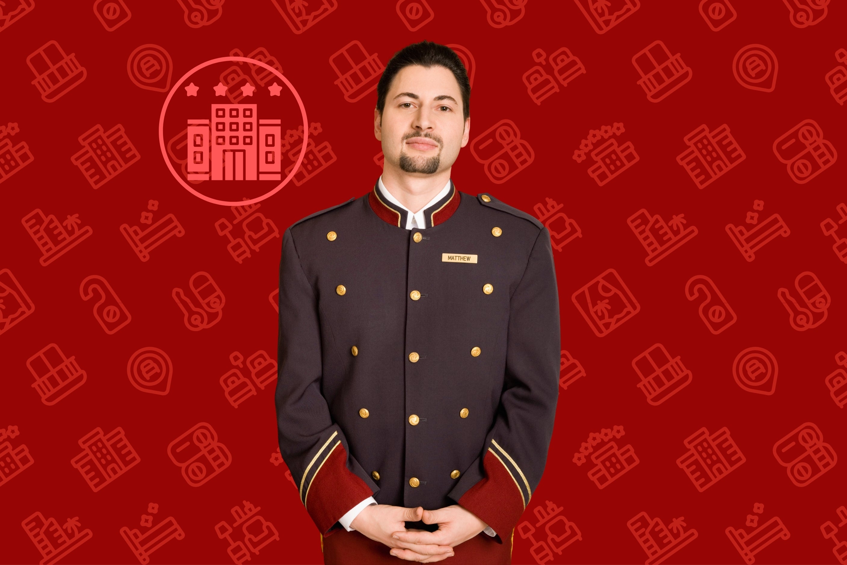 Pracownik obsługi hotelowej reprezentujący branżę hotelarską.