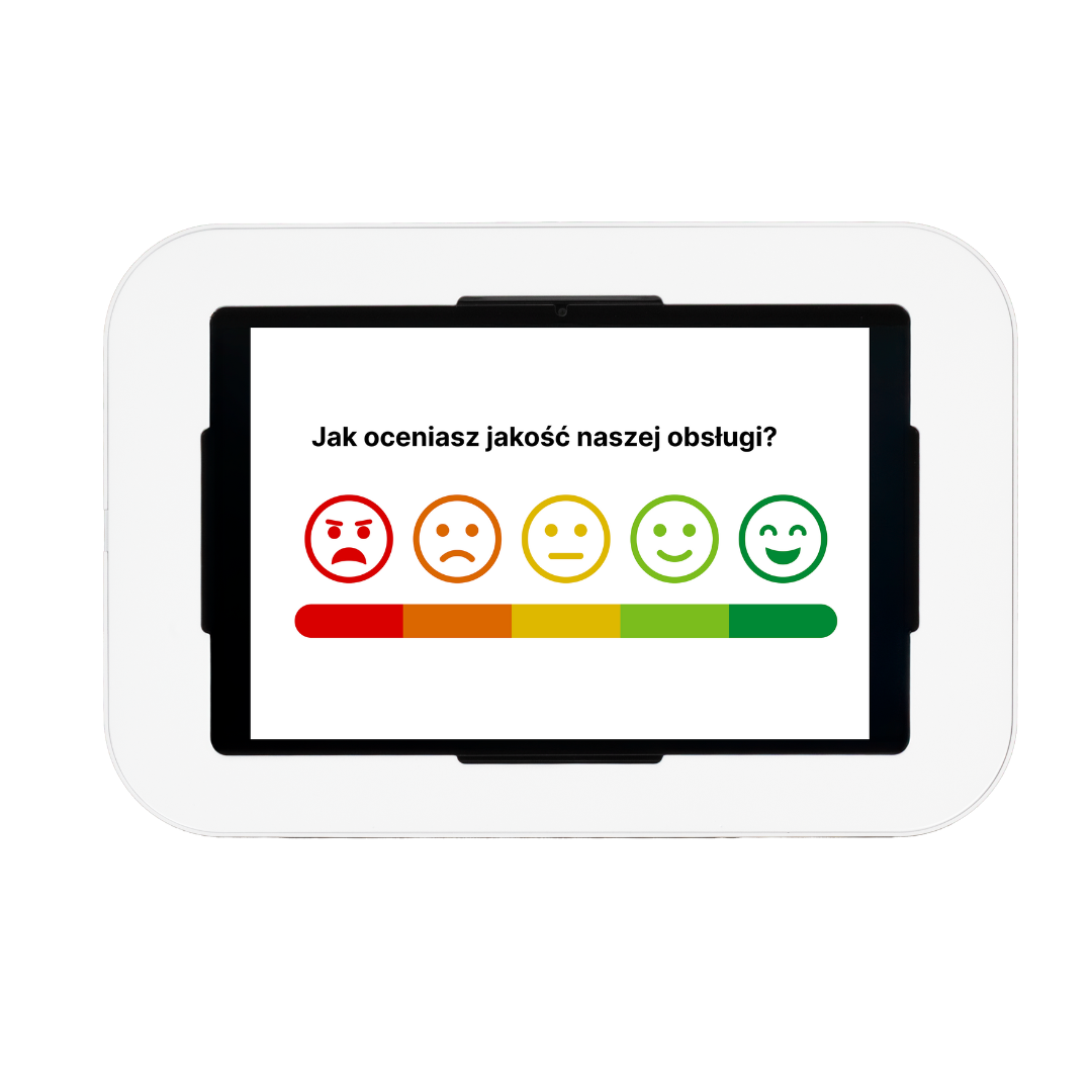 Profesjonalna biała obudowa do kiosku z miejscem na ekran dotykowy – do systemów oceny i recenzji Google.