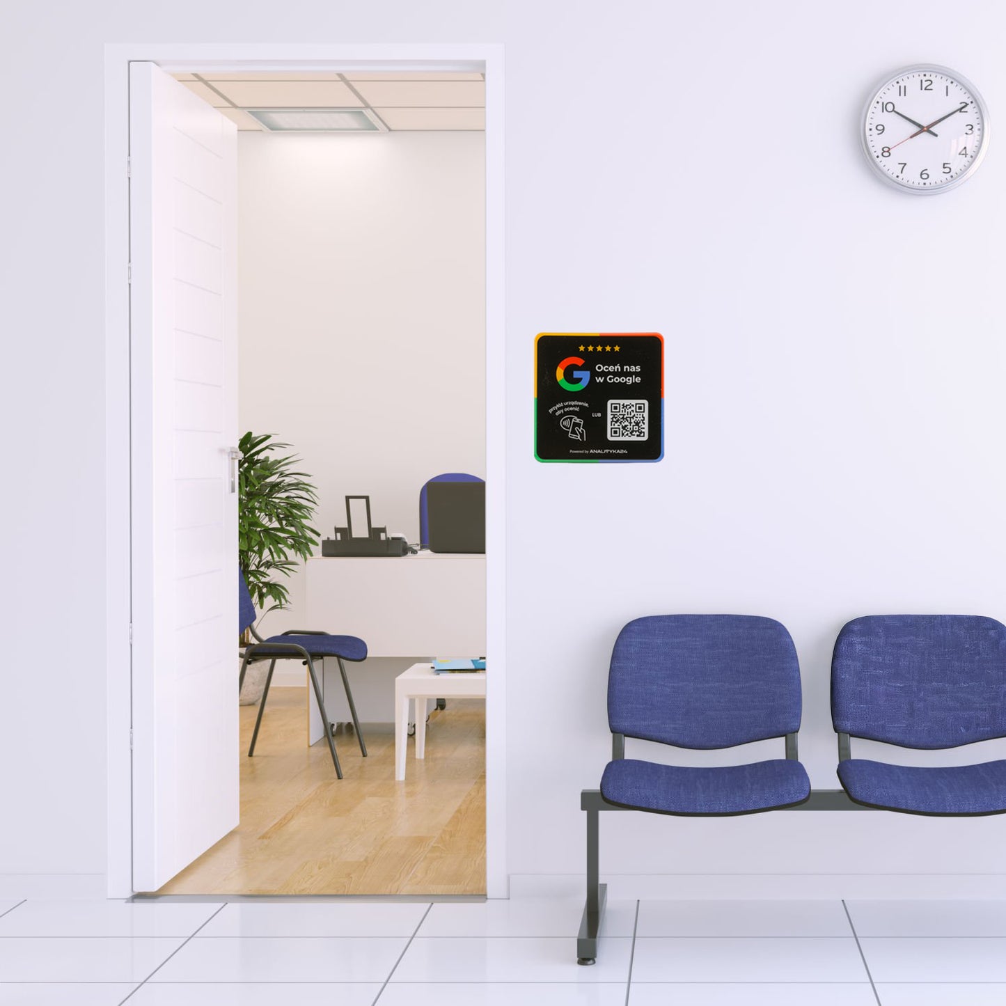 Naklejka 3D w poczekalni umożliwiająca szybki feedback od gości