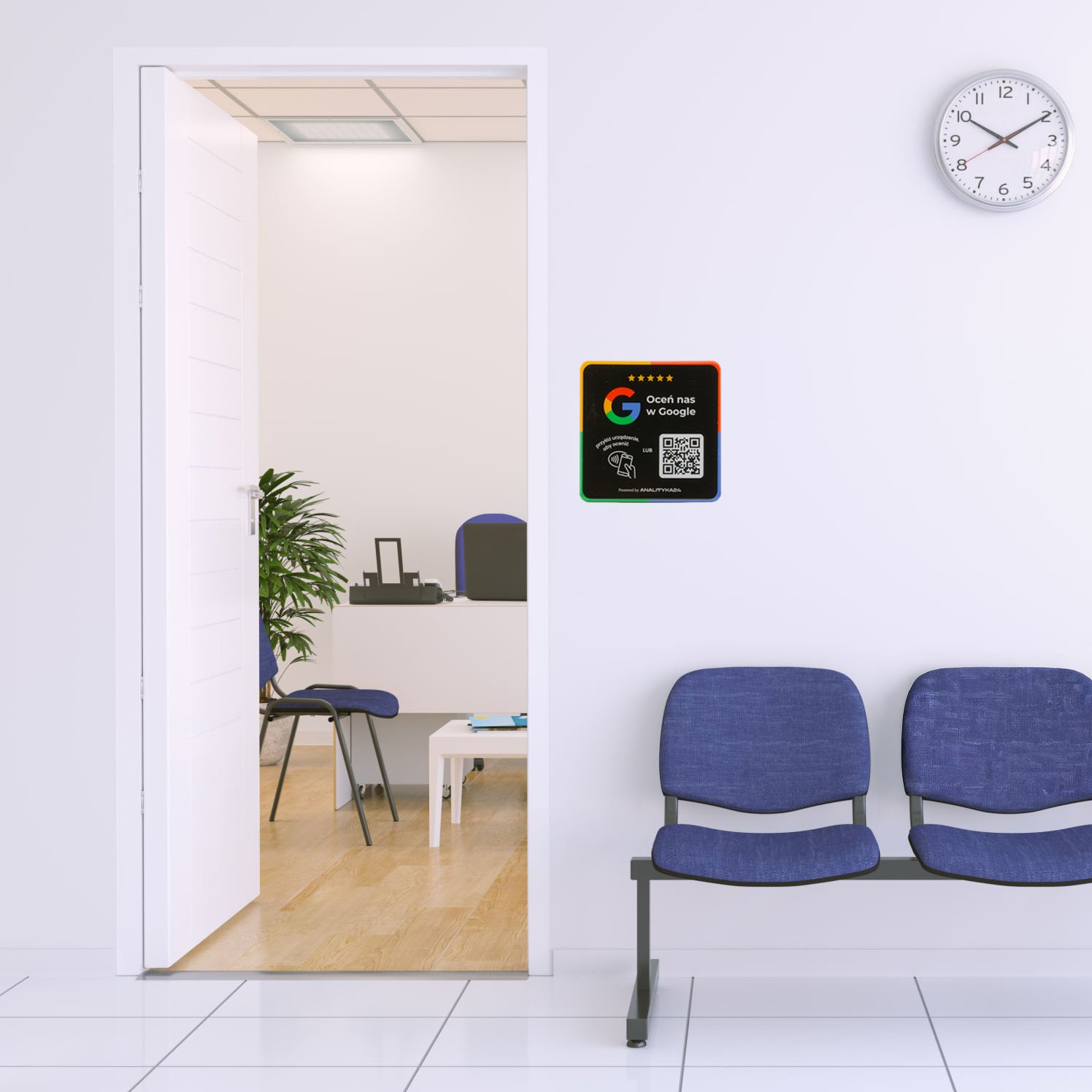 Naklejka 3D w poczekalni umożliwiająca szybki feedback od gości