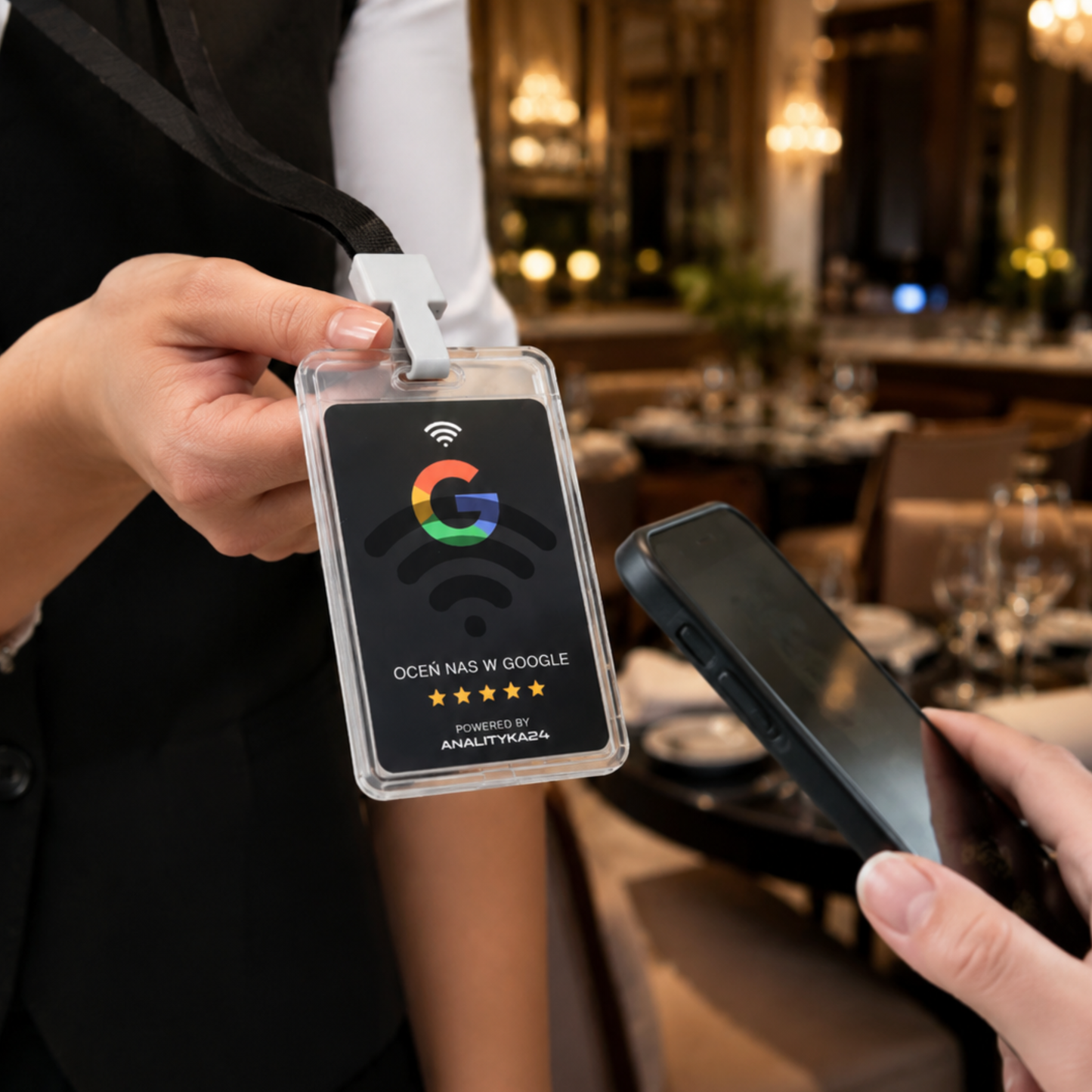 czarna karta na smyczy czarnej w restauracji