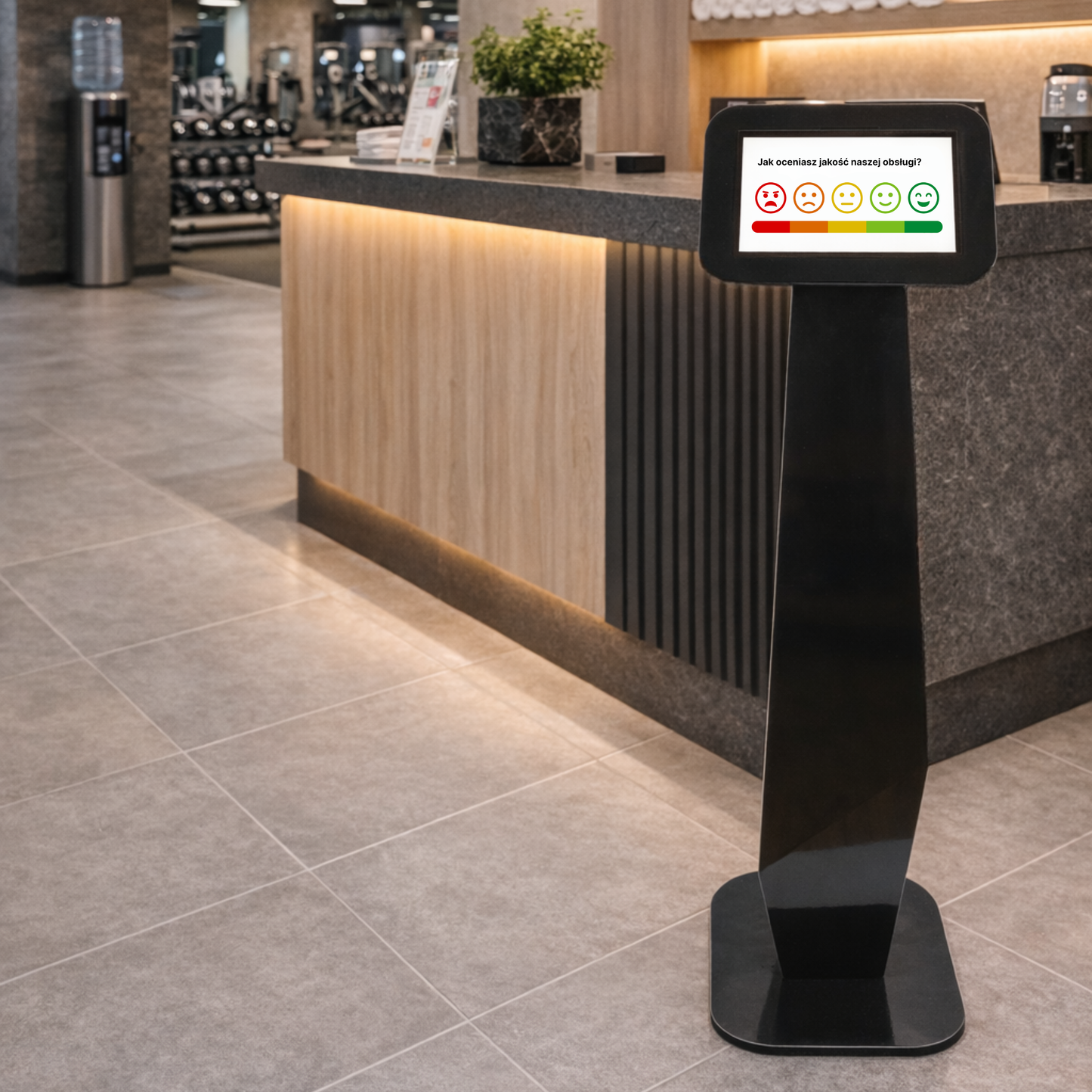 czarny kiosk w recepcji