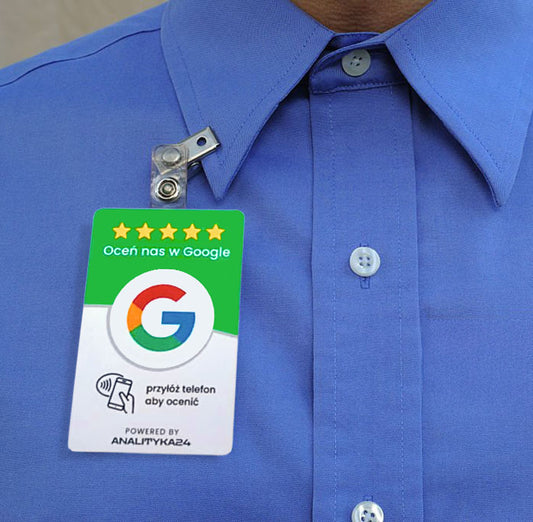 Karta plastikowa z chipem NFC i kodem QR do zbierania opinii klientów