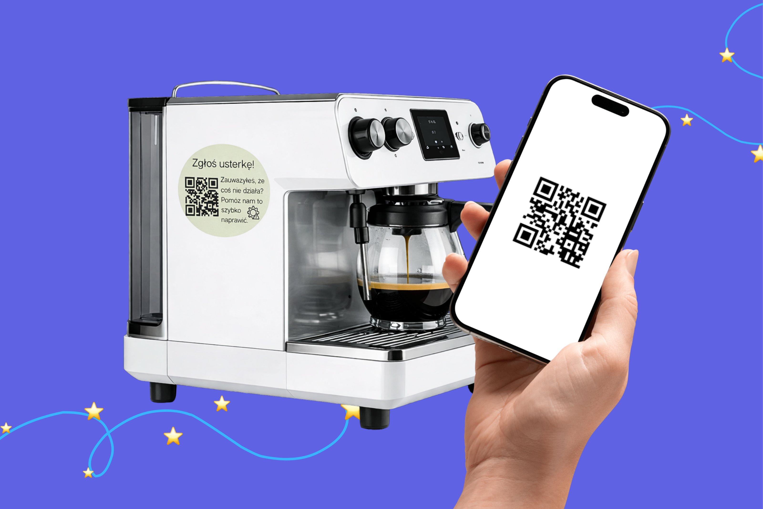 naklejka qr usterka na ekspresie do kawy