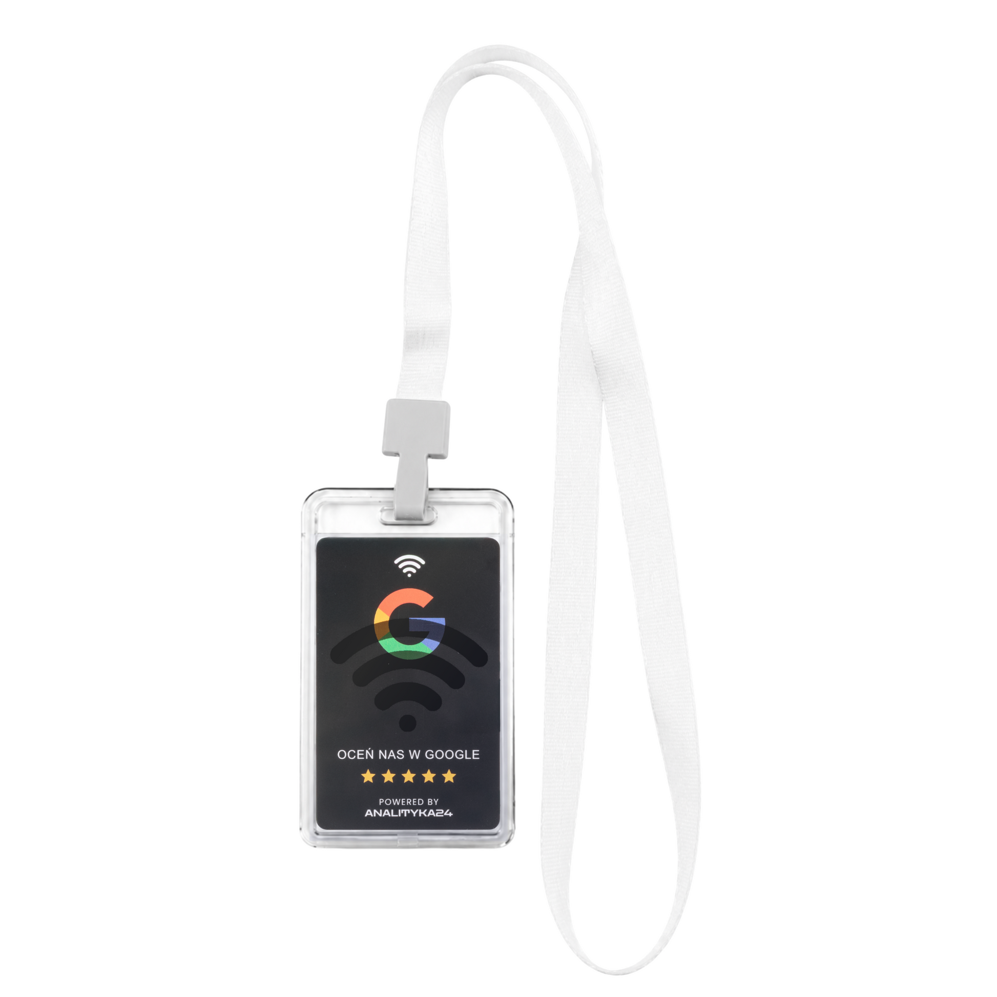 karta NFC na białym tle ze smyczką