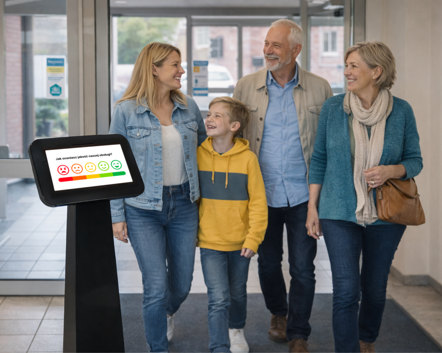 zadowolona rodzina dzięki kioskom do badania satysfakcji