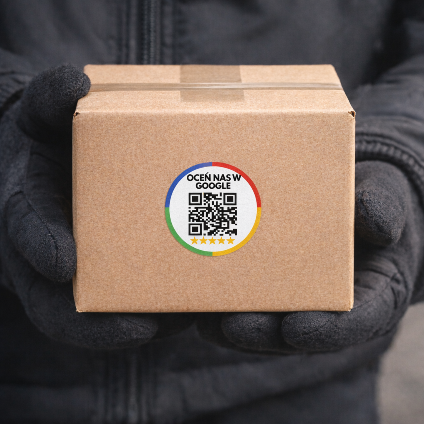 naklejka z kodem qr biała na kartonie