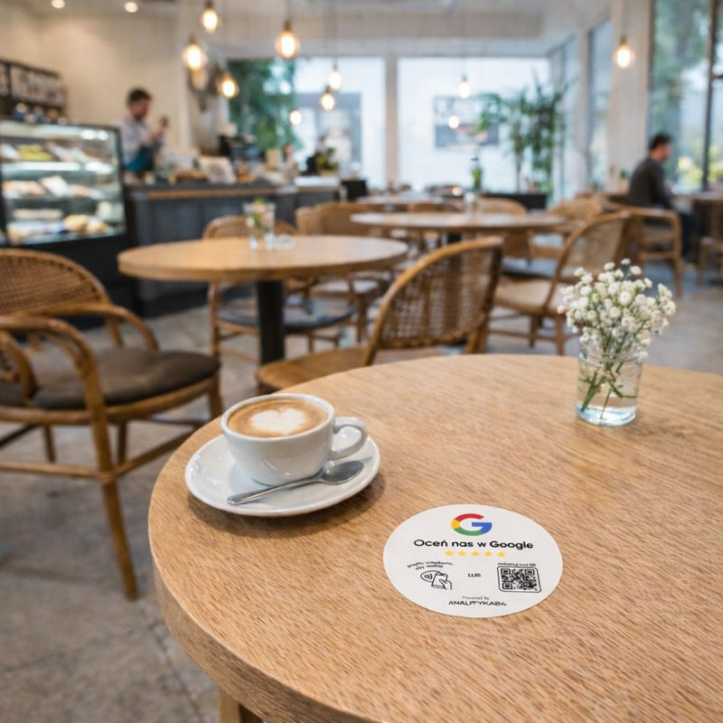 biała plastikowa naklejka w kawiarniach