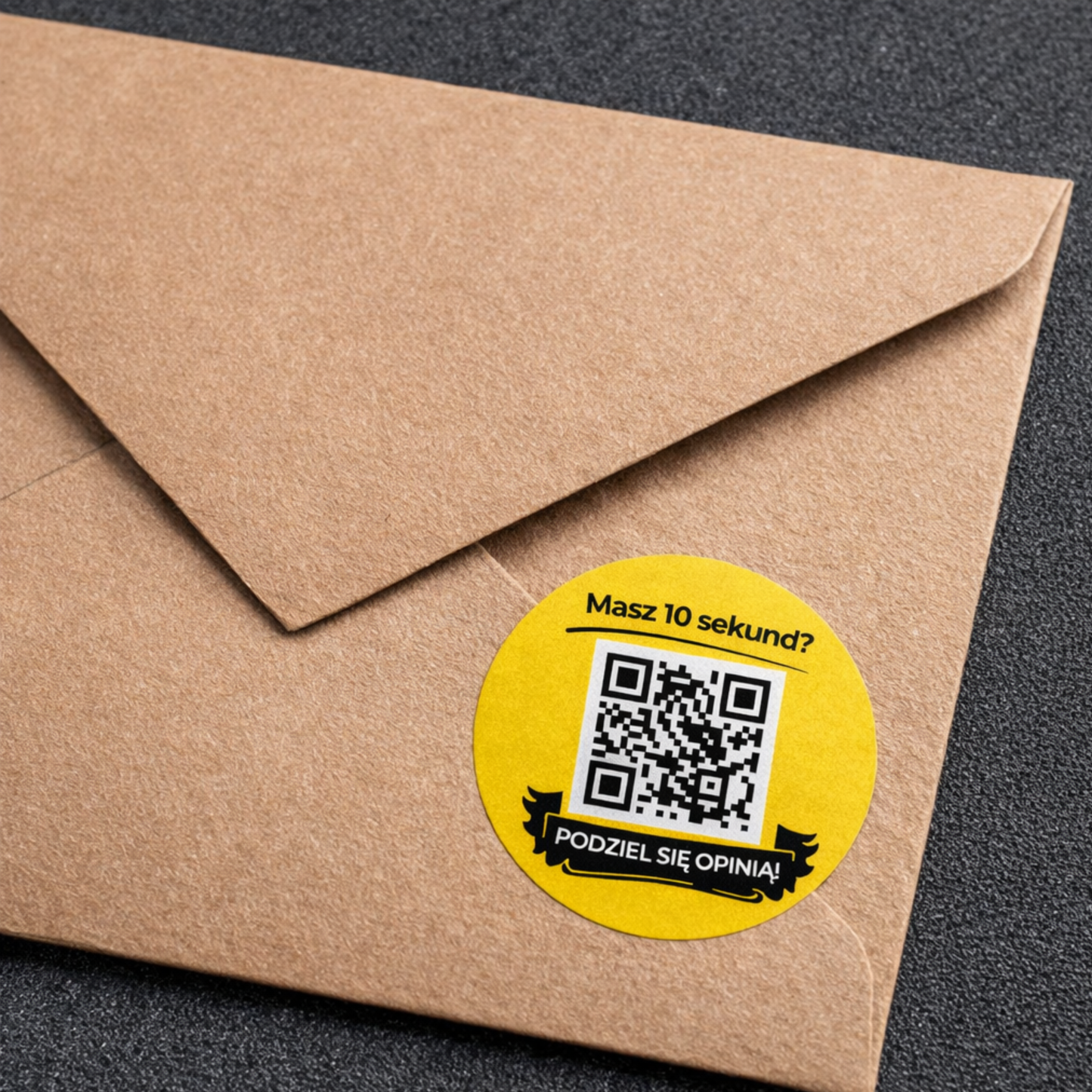 naklejka z kodem qr żółta na kopercie