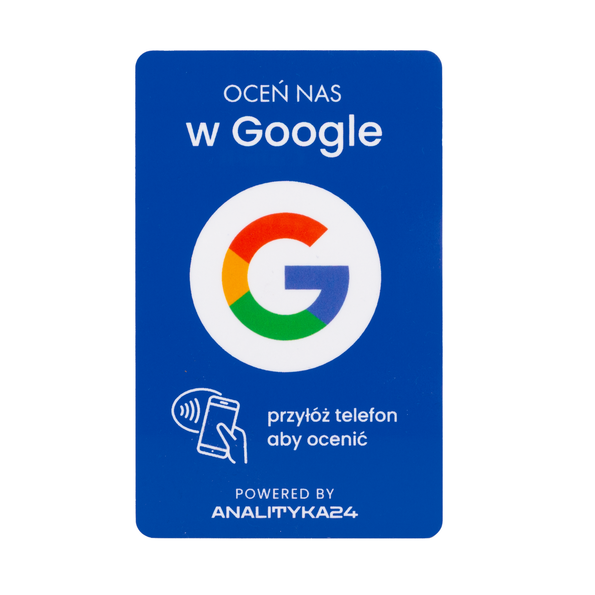 niebieska karta nfc do zbierania opinii Google na białym tle