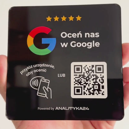 Tabliczka NFC + QR 12 cm – wygląd szkła, czarna, samoprzylepna, premium