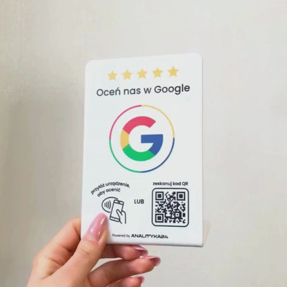 Stojak NFC biały do opinii Google – połysk premium z kodem QR
