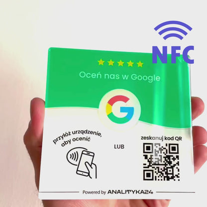 Tabliczka NFC + QR 12 cm – efekt szkła, zielona, samoprzylepna, premium