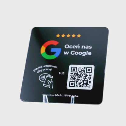 Tabliczka NFC + QR 12 cm – wygląd szkła, czarna, samoprzylepna, premium