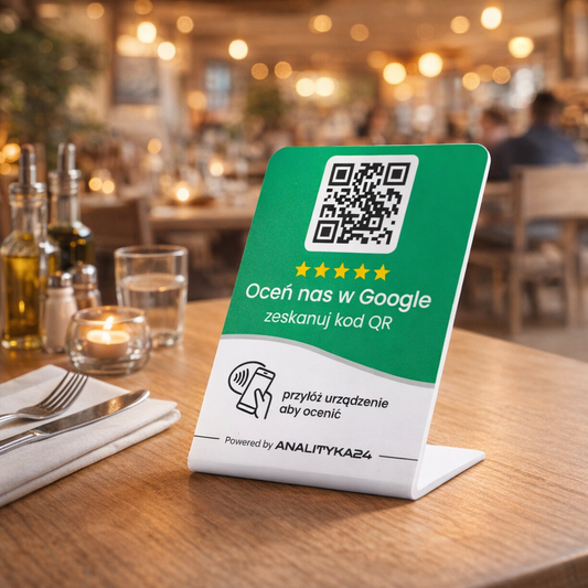 Prezenter NFC z kdem QR na stoliku