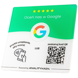 Zielona tabliczka do opinii Google – NFC + QR, efekt szkła