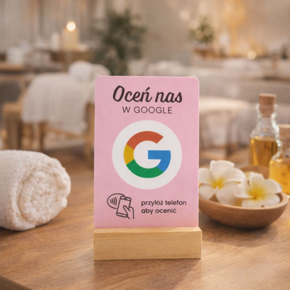 różowa karta nfc do opinii google w salonie spa