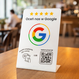 Biały stojak do opinii Google – NFC + QR