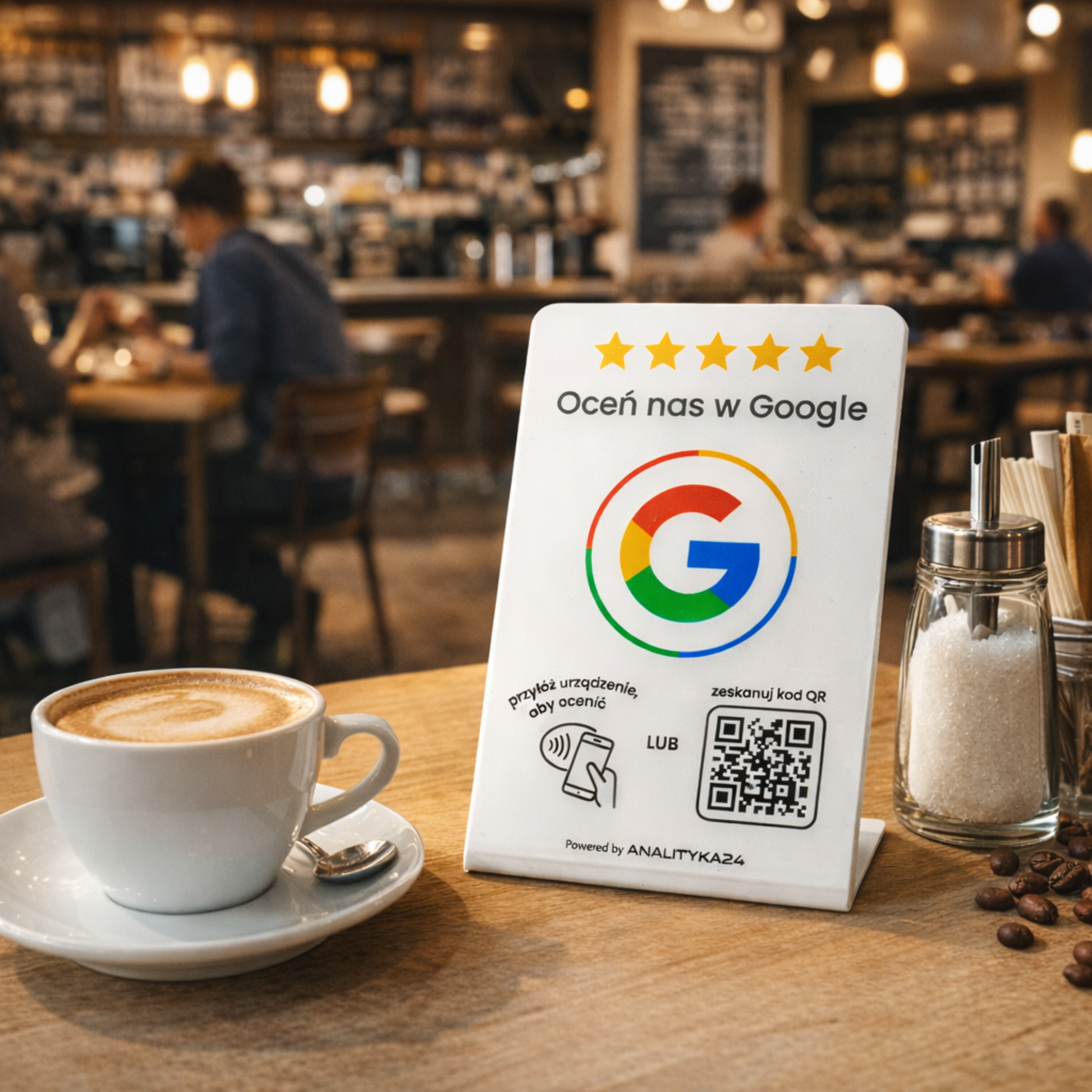 biały prezenter nfc w kawiarni