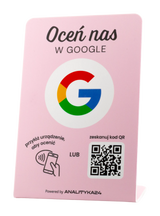 Różowy stojak do opinii Google – NFC + QR, gięty