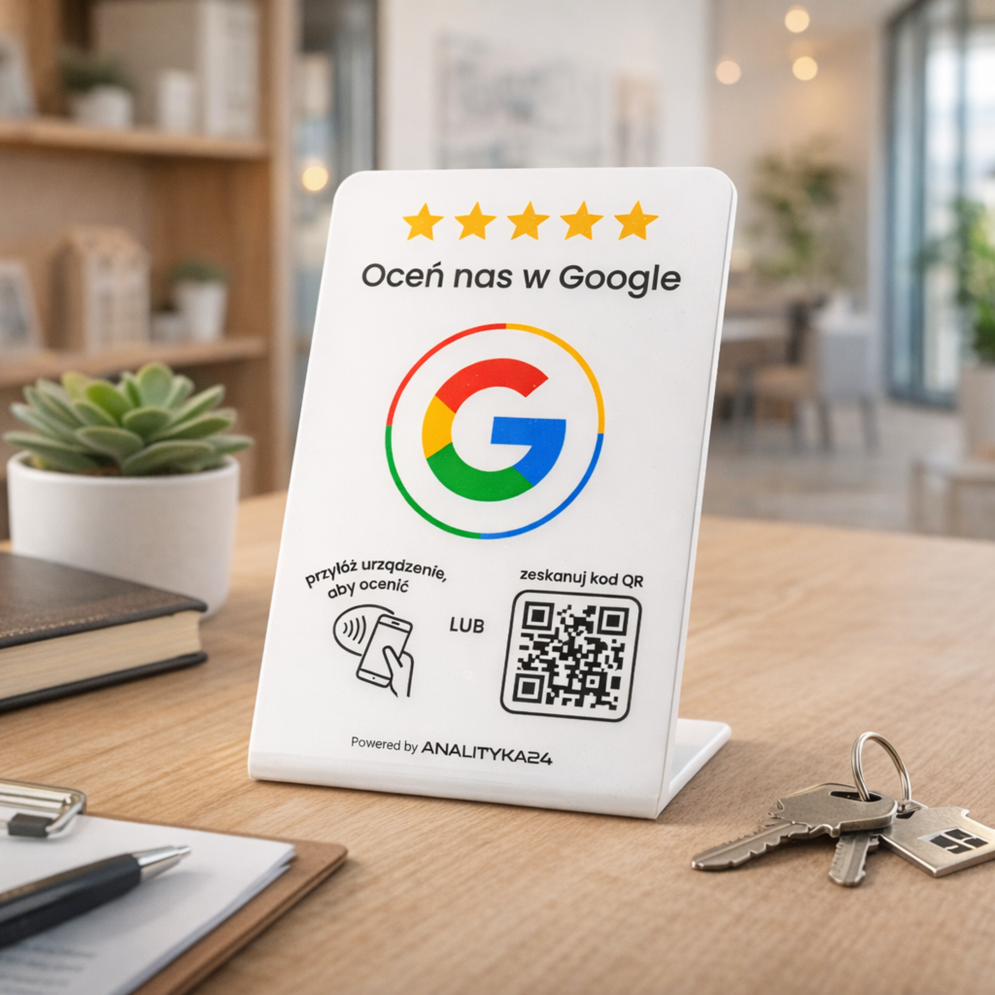 biały prezenter nfc w biurze nieruchomości