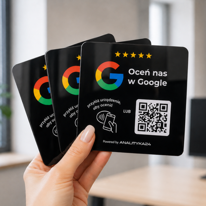 Tabliczka z kodem QR + NFC Czarna Premium do Opinii Google - 3szt