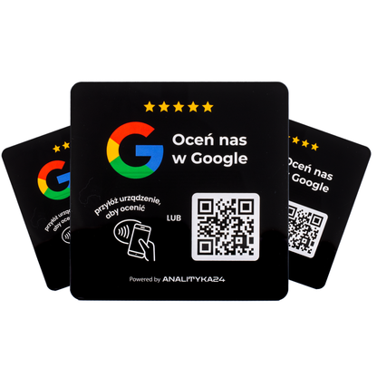 Tabliczka z kodem QR + NFC Czarna Premium do Opinii Google - 3szt