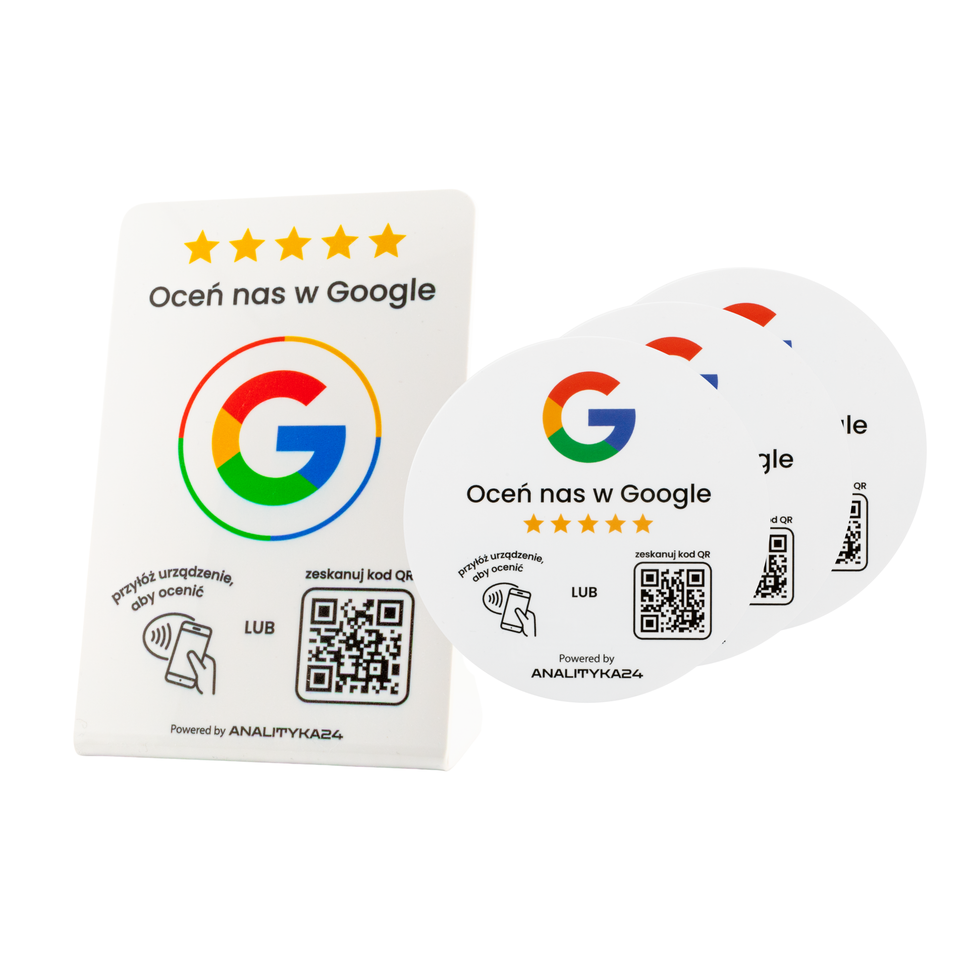 stojak nfc biały z 3 naklejkami nfc