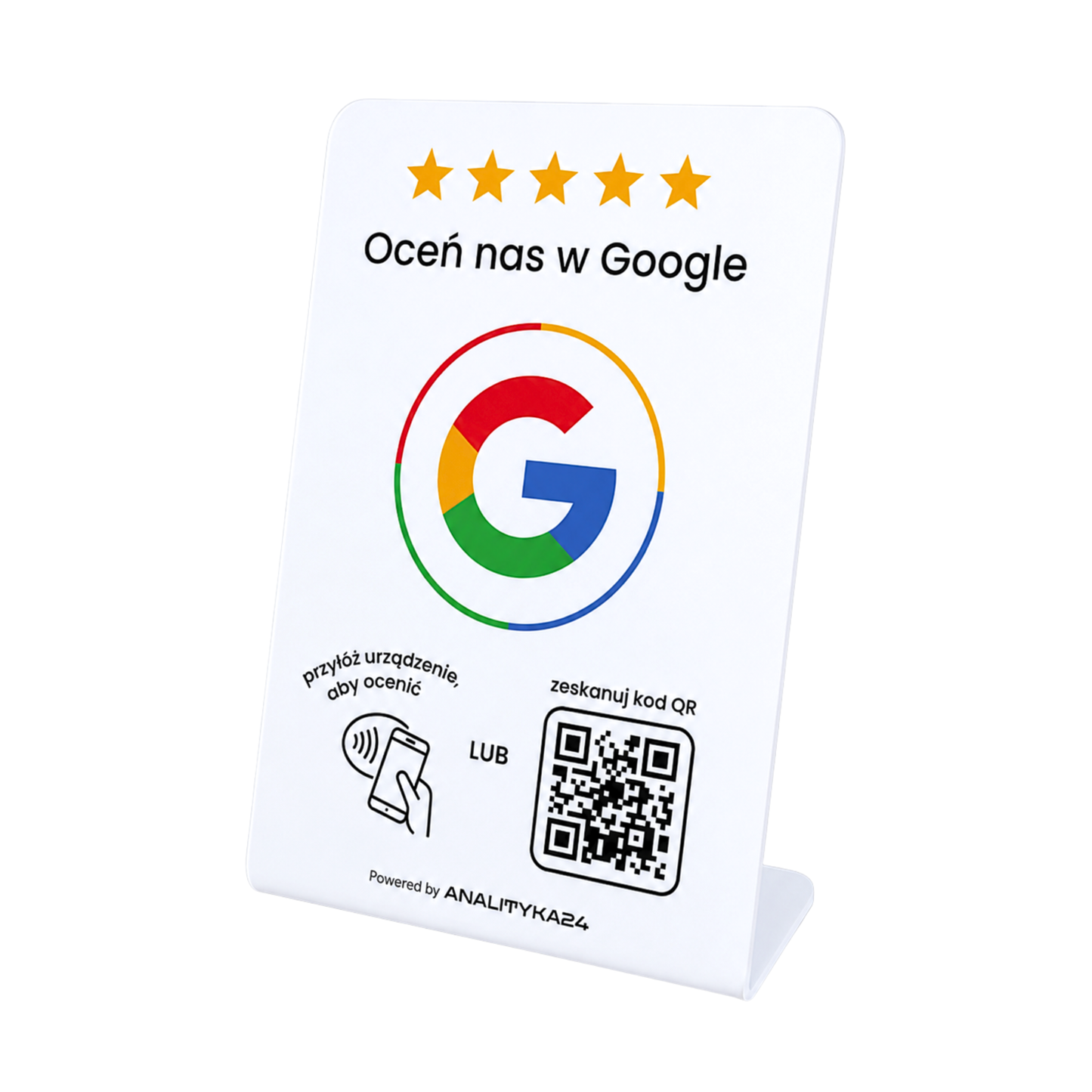 Stojak do opinii Google biały - prezenter gięty, kod QR, NFC - zestaw 3szt