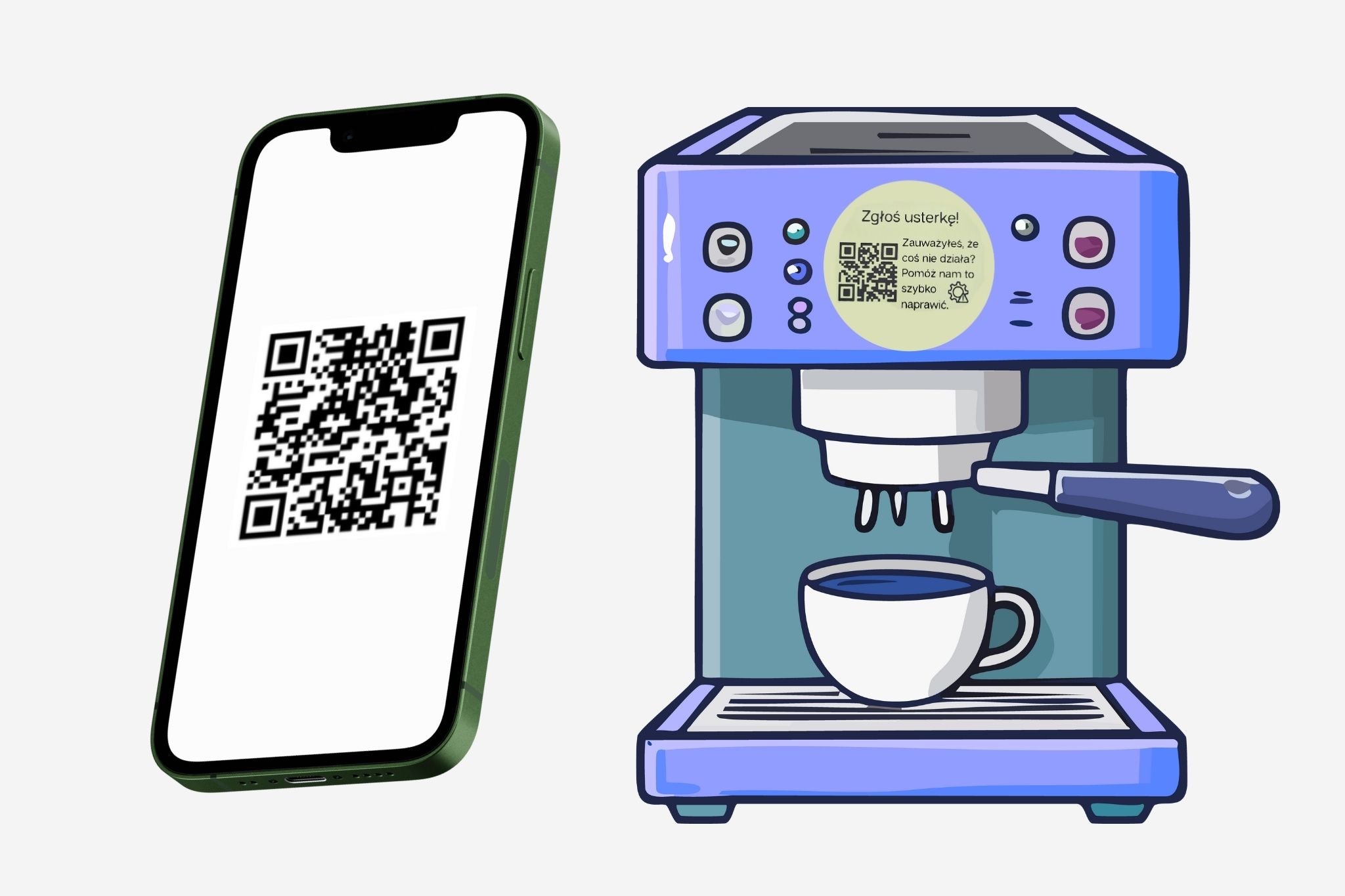 Telefon skanujący kod QR, aby zgłosić usterkę 